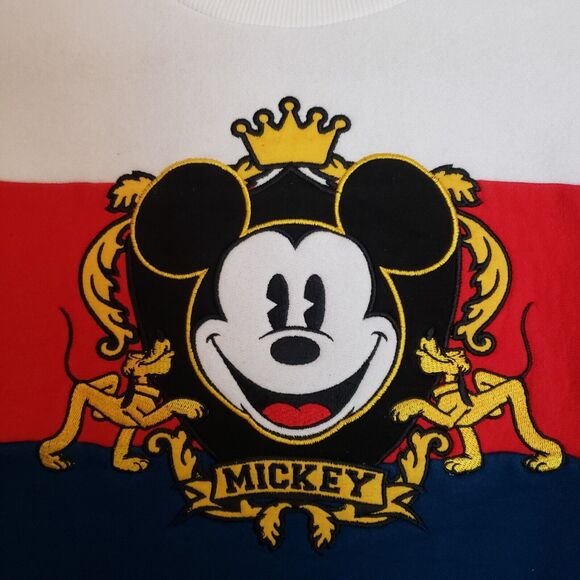 Mickey Mouse Disney Womens Pullover Sweatshirt Blue Red Color Block Regal Crew M - Picture 3 of 8